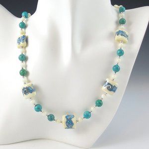 Lampwork, Turquoise, Mother of Pearl Necklace